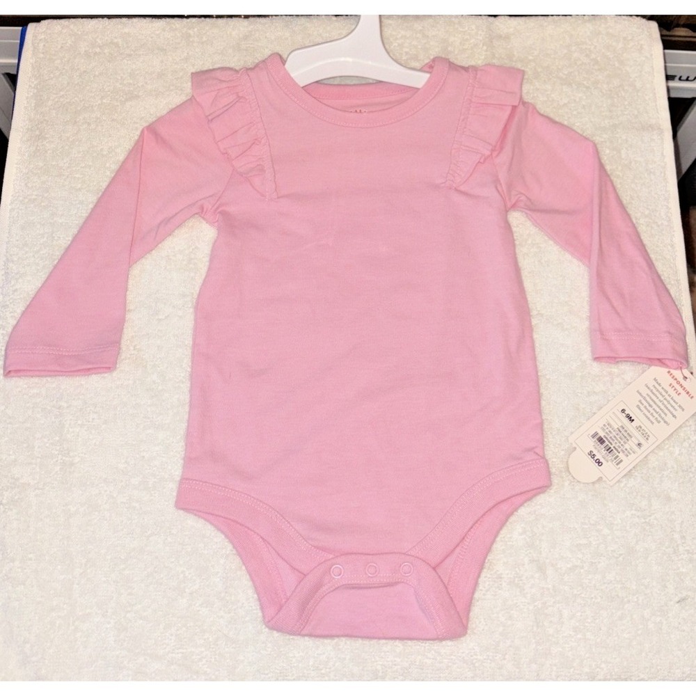 Cat & Jack Pink Ruffled Bodysuit W/ Long Sleeves - 6-9M